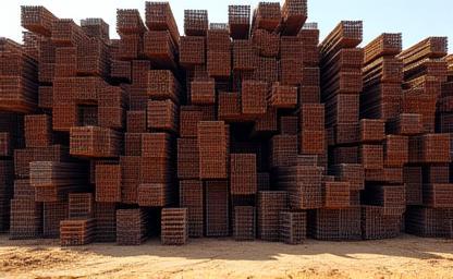 Large stockpile of rebar at a construction site