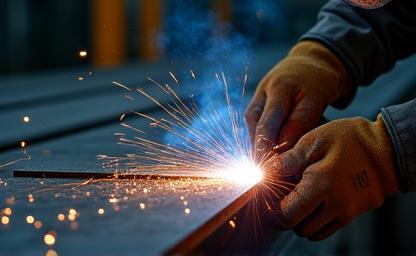 Close up image of welding during steel structure fabrication